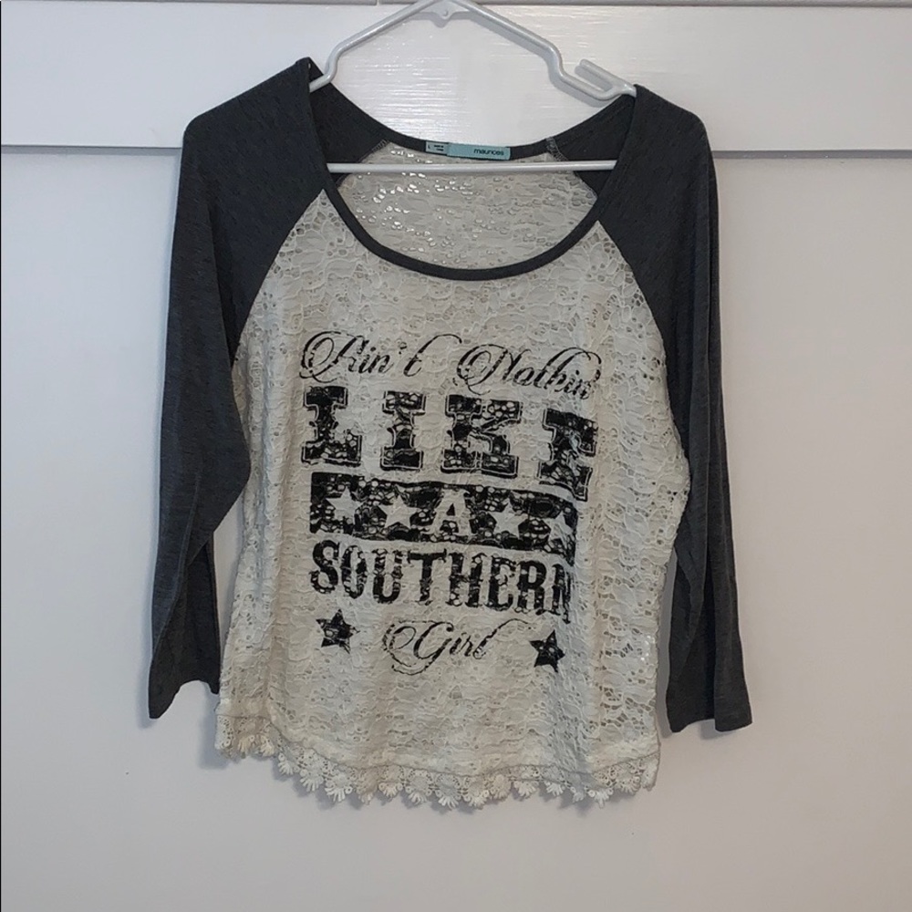 Lace shirt with mid length cotton sleeves